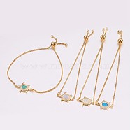 Adjustable Brass Bolo Bracelets, Slider Bracelets, with Synthetic Opal, Tortoise, Golden, Mixed Color, 9-7/8 inch(25cm), Link: 20x13.5x2.5mm(BJEW-K204-03-G)