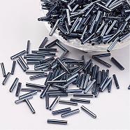 Glass Bugle Beads, Metallic Colours,Gray, 9x2mm, Hole: 0.5mm, about 7000pcs/bag(SEED-E001-9mm-129#)