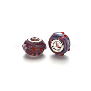 Handmade Lampwork European Beads, Bumpy, Large Hole Rondelle Beads, with Platinum Tone Brass Double Cores, Coconut Brown, 14~16x9~10mm, Hole: 5mm(LPDL-N001-061-C09)