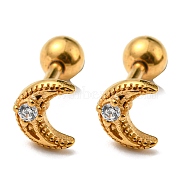 Ion Plating(IP) 304 Stainless Steel with Rhinestone Stud Earrings, Crescent Moon, Golden, 6.5x5mm(EJEW-Z034-19G)