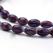 Handmade Chevron Lampwork Beads Strands, Rice, Brown, 6.5~8.5x4.5~5.5mm, Hole: 1mm, about 48pcs/strand, 15.35 inch(39cm)(X-LAMP-S187-01)