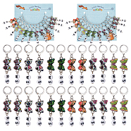 Alloy Enamel Butterfly Link Stitch Markers, WS/RS Crochet Leverback Hoop Charms, Locking Stitch Marker with Wine Glass Charm Ring, Mixed Color, 5.5cm, 6 colors, 2pcs/color, 12pcs/set(HJEW-AB00229)