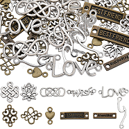 66pcs 11 styles Tibetan Style Alloy Connector Charms, Heart & Flower & Rectangle, Mixed Shapes, Mixed Color, 6~32x12.5~23x1.5~2mm, Hole: 2~9x2~5mm, 6pcs/style(TIBE-SC0001-89)