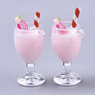 Imitation Juice Goblet Pendants(Straw Shape Color Random Delivery), Plastic Pendants, with Resin and Polymer Clay Inside, Strawberry, Pink, 45~50x22~23x19mm, Hole: 2mm(CRES-S359-17D)