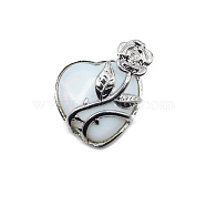 Opalite Heart Pendants, Platinum Plated Alloy Rose Flower Charms, 33x30mm(PW-WG25744-04)