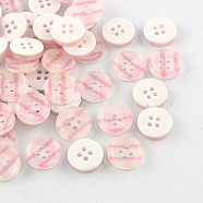 4-Hole Plastic Buttons, Flat Round, Pink, 13x3mm, Hole: 1.5mm(BUTT-R036-07)