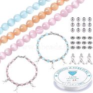 CHGCRAFT DIY Awareness Ribbon Charm Bracelet Making Kit, Including Cat Eye & 304 Stainless Steel Beads, Alloy Beads & Charms, Elastic Thread, Mixed Color, Charm: 10Pcs/box(DIY-CA0003-73)