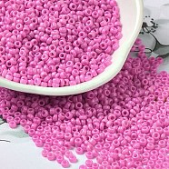 Baking Paint Glass Seed Beads, Donut, Orchid, 8/0, 2.5~3x1~1.5mm, Hole: 1~1.2mm, about 40909pcs/1pound(SEED-P006-03A-03)