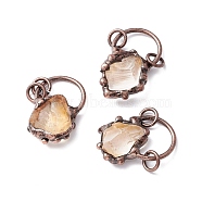 Natural Citrine Pendants, with Red Copper Tone Tin Findings, Lead & Nickel & Cadmium Free, Nuggets, 38.5x22x17mm(G-M383-26C)