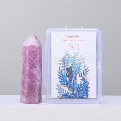 Point Tower Natural Lepidolite Healing Stone Wands, for Reiki Chakra Meditation Therapy Decos, Hexagonal Prisms, 50mm(PW-WG51681-03)