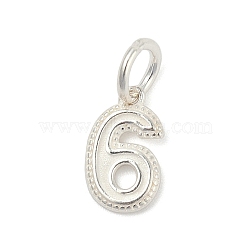 Number Series 925 Sterling Silver Charms, with 925 Stamp & Jump Rings, Silver Color Plated, Six, 10.5x6.5x1.5mm, Hole: 3.5mm(STER-Q002-01G)