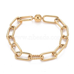 304 Stainless Steel Paperclip Chain Bracelets, with Fold Over Clasps, Textured, Golden, 7-1/2 inch(19cm)(X-BJEW-F412-03G)