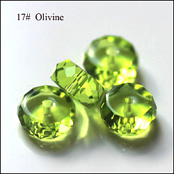 K9 Glass, Imitation Austrian Crystal Beads, Grade AAA, Faceted, Flat Round, Yellow Green, 8x3.5mm, Hole: 0.9~1mm(SWAR-F078-4x8mm-17)