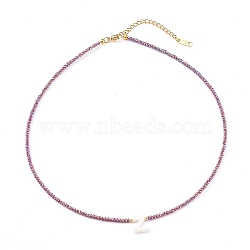 Natural Shell Letter Pendant Necklaces, Initial Necklaces, with Rondelle Glass Beads and 304 Stainless Steel Lobster Claw Clasps, Golden, Letter.Z, 16.33 inch(41.5cm)(NJEW-JN03349-05)