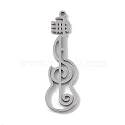 Non-Tarnish 304 Stainless Steel Pendants, Laser Cut, Hollow Guitar with Musical Note Charm, Stainless Steel Color, 33.5x10x1mm, Hole: 1mm(STAS-B062-18P)