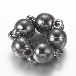 Round Brass Magnetic Clasps with Loops, Gunmetal, 11.5x6mm, Hole: 1.2mm(MC019-B)