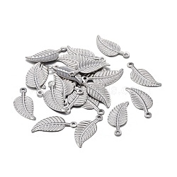 201 Stainless Steel Charms, Laser Cut, Leaf, Stainless Steel Color, 14x6x0.5mm, Hole: 0.8mm(STAS-F255-031P)