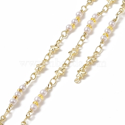 Rack Plating Brass Star Link Chains, with Plastic Pearl Beaded, Unwelded, with Card Paper, Golden, 10x5x2mm(CHC-C026-17)