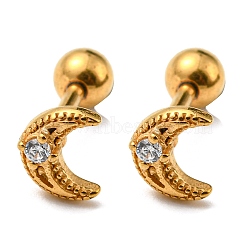 Ion Plating(IP) 304 Stainless Steel with Rhinestone Stud Earrings, Cartilage Earrings, Crescent Moon, Golden, 6.5x5mm(EJEW-Z034-19G)