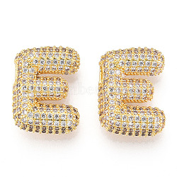 Brass Micro Pave Cubic Zirconia Pendants, Alphabet, Letter E, 23x21.5x8mm, Hole: 4.5x2.5mm(KK-N254-06G-E)