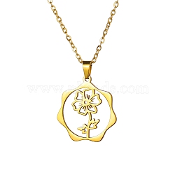 Stainless Steel Pendant Necklace, Golden, Flower, 16.14~19.69 inch(41~50cm) (PW-WG26640-05)
