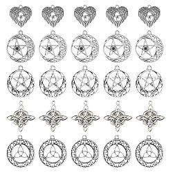 50Pcs 5 Style Tibetan Style Alloy Pendants, Cadmium Free & Lead Free, Mixed Shapes, Antique Silver, 22~33x22.5~30x1.5~2mm, Hole: 2mm, 10pcs/style(FIND-SC0005-14)