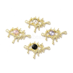 Alloy Connector Charms, Melting Eye Links with Glass, Lead Free & Cadmium Free, Light Gold, Mixed Color, 21x30.5x4mm, Hole: 1.6mm(PALLOY-K001-095G)
