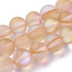 Synthetic Moonstone Beads Strands, Holographic Beads, Half AB Color Plated, Frosted, Round, Navajo White, 8mm, Hole: 1mm, about 46pcs/strand, 15 inch(G-F142-8mm-13)