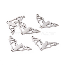 201 Stainless Steel Pendants, Bat, Hollow, Stainless Steel Color, 32x16x1mm, Hole: 1.5mm(STAS-N090-JN840-1)