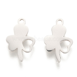 304 Stainless Steel Charms, Laser Cut, Clover, Stainless Steel Color, 12x8x1mm, Hole: 1.2mm(STAS-I151-09P)