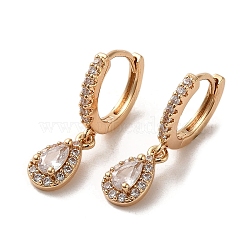 Light Gold Brass Micro Pave Cubic Zirconia Dangle Hoop Earrings, Teardrop, 22x6mm(EJEW-C073-08B-KCG)