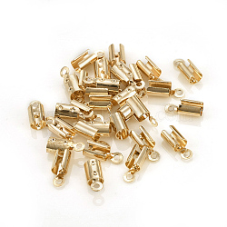Brass Folding Crimp Ends, Fold Over Crimp Cord Ends, Light Gold, 8x3~3.5mm, Hole: 1mm, Inner Diameter: 3mm(X-KK-F777-01LG)