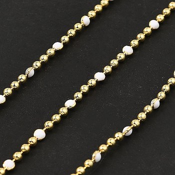 Brass Ball Chains, with Enamel, Soldered, with Spool, Real 18K Gold PlatedPlated, White, 2.5x2mm