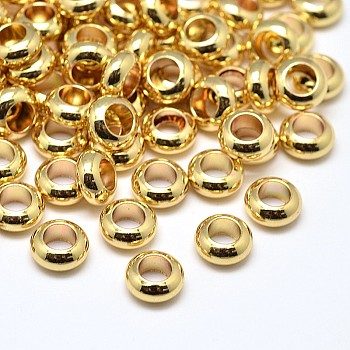 Brass Flat Round Spacer Beads, Golden, 7x3mm, Hole: 3.5mm