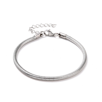 304 Stainless Steel Round Snake Chains Bracelet for Men Women, Stainless Steel Color, 3mm, 7-5/8 inch(19.3cm)