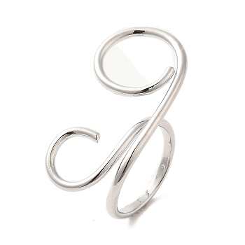 Brass Wire Open Cuff Rings, Double Rings, Platinum, US Size 7 1/4(17.5mm)