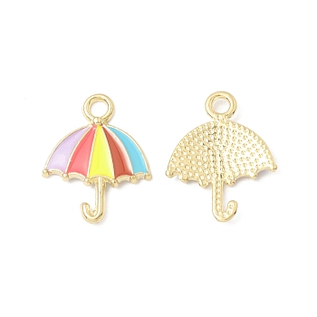 Alloy Enamel Pendants, Umbrella Charm, Golden, Colorful, 19.5x15x2mm, Hole: 2.2mm