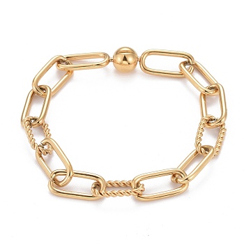 304 Stainless Steel Paperclip Chain Bracelets, with Fold Over Clasps, Textured, Golden, 7-1/2 inch(19cm)