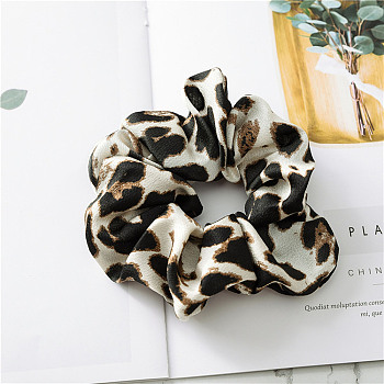 Leopard Print Pattern Cloth Elastic Hair Accessories, for Girls or Women, Scrunchie/Scrunchy Hair Ties, Floral White, 120mm