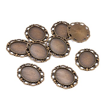 Tibetan Style Alloy Pendant Cabochon Settings, Lead Free & Cadmium Free, Oval, Antique Bronze, 40.5x33x2mm, Hole: 2mm, Tray: 30x22mm