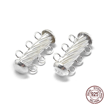 925 Sterling Silver Slide Lock Clasps, Peyote Clasps, with 925 Stamp, 3-Strands 6-Holes, Column, Silver, 19x9.5x6mm, Hole: 1.6mm