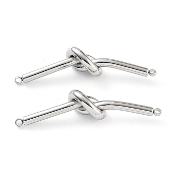 201 Stainless Steel Connector Charms, Knot Links, Stainless Steel Color, 8.5x51x10mm, Hole: 2mm