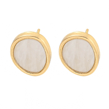 Alloy Stud Earring, with Acrylic Finding, Flat Round, Light Gold, 14x11mm