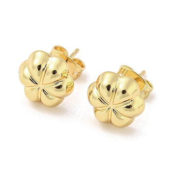 Flower Rack Plating Brass Stud Earrings, Long-Lasting Plated, Lead Free & Cadmium Free, Real 18K Gold Plated, 7.5x8.5mm