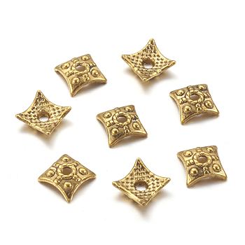 Tibetan Style Bead Caps, Antique Golden, Lead Free and Cadmium Free, Rhombus, Size: about 7.5mm wide, 7.5mm long, 3mm thick, hole: 2mm