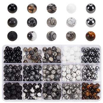 Elite 300Pcs 15 Styles Natural & Synthetic Mixed Gemstone Beads, Round, Mixed Dyed and Undyed, 8~8.5mm, Hole: 1mm, 20pcs/style
