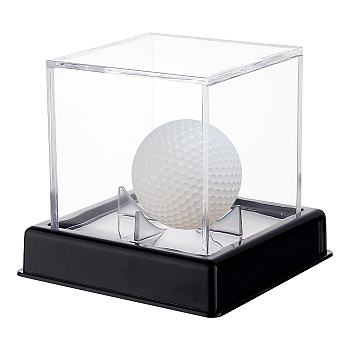 Square Transparent Acrylic Golf Ball Display Case, Dustproof Golf Ball Storage Holder with Base, Black, Finish Product: 10.6x10.6x9.8cm, about 2pc/set