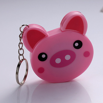 Pig Plastic Tape Measure Keychain, Soft Retractable Sewing Tape Measure, for Body, Sewing, Tailor, Cloth, Hot Pink, 11.5x5.7x1.4cm