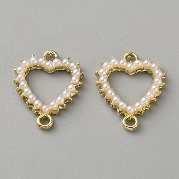 Alloy & White Plastic Pearl Links Connector Charms, Golden, Heart, 19x15.5x2.5mm, Hole: 1.6mm
