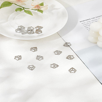 16Pcs 304 Stainless Steel Charms, Dog Paw Prints, Stainless Steel Color, 12.9x11.8x1mm, Hole: 1.3mm